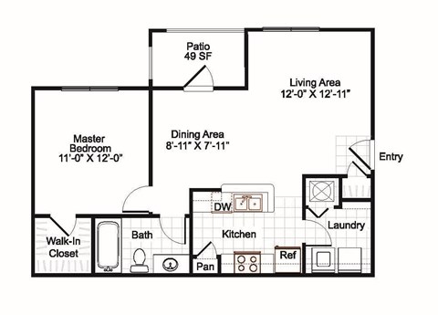 One  bedroom, one bath with dining area, patio and laundry room